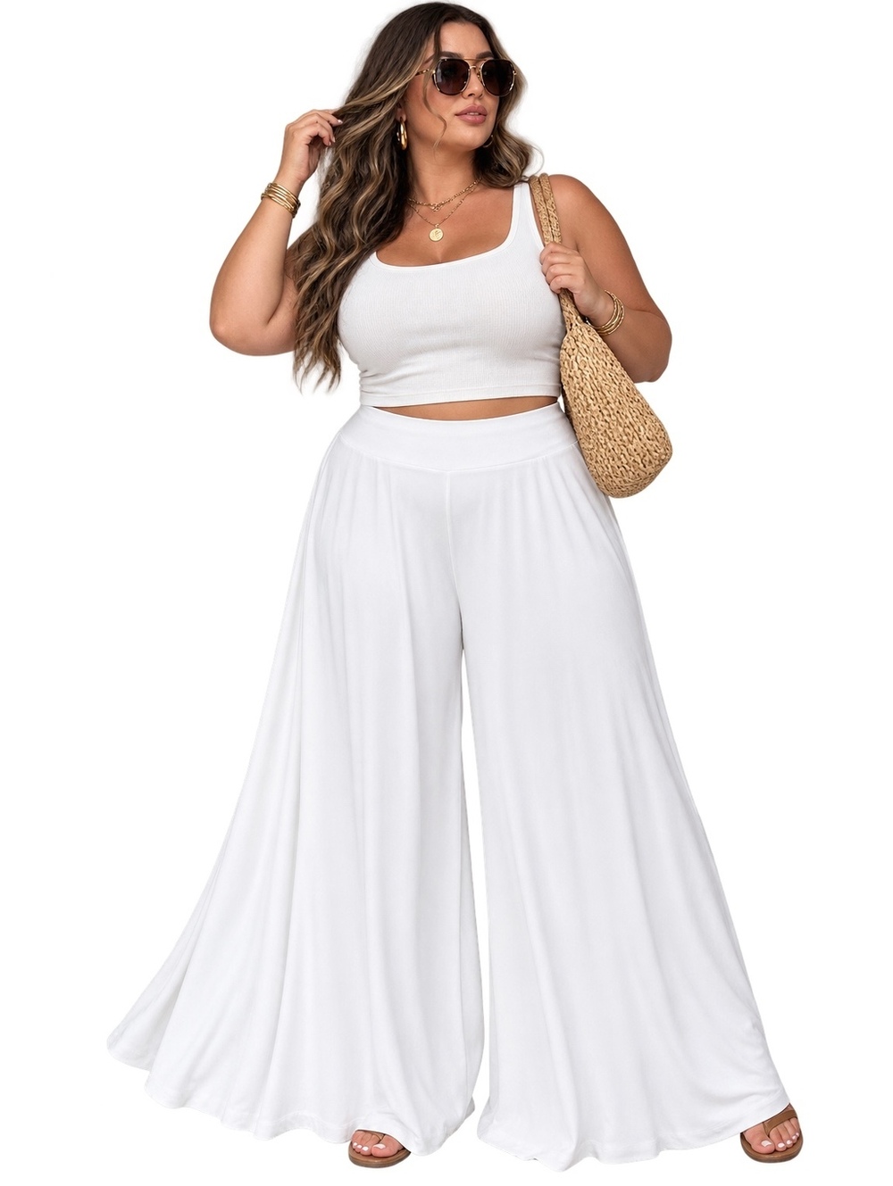 MKM Designs 3X White Wide Leg Palazzo Pants Stretch Flowy USA Made